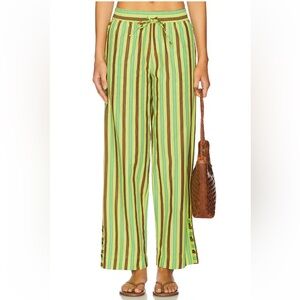 Free People Green and Brown Striped Wide Leg Pants